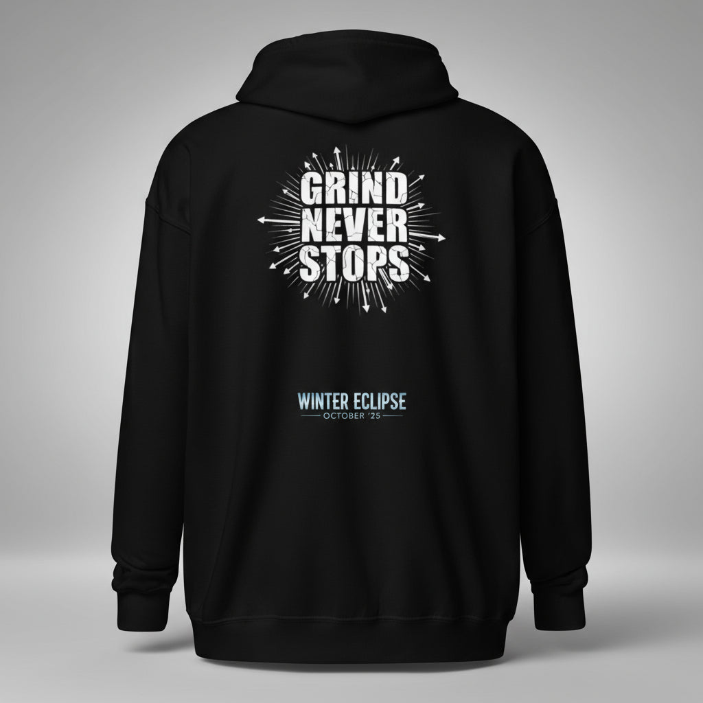 Man - The Grind Never Stops Hoodie - Winter Eclipse Oct '25 - AMAZEA
