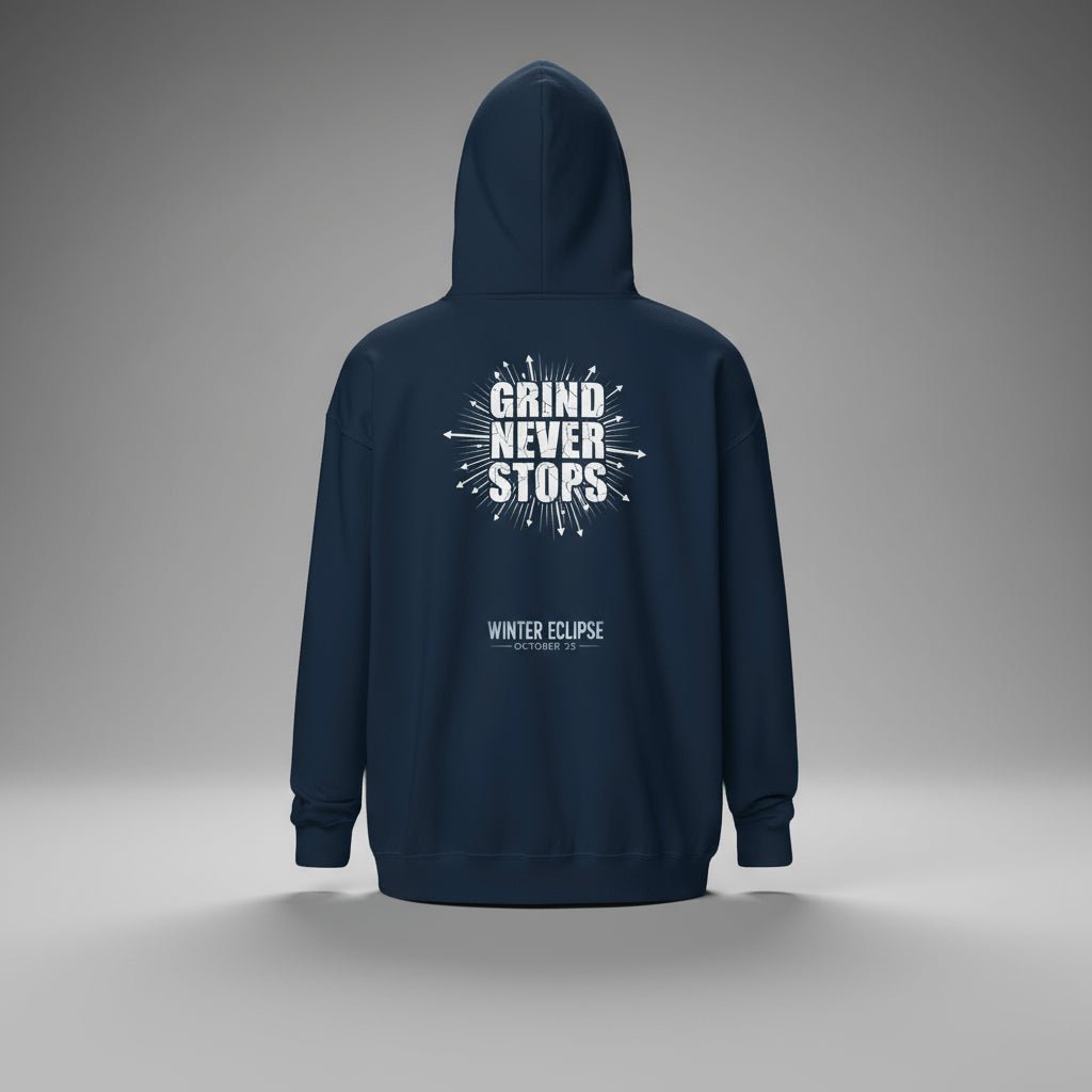 Man - The Grind Never Stops Hoodie - Winter Eclipse Oct '25 - AMAZEA