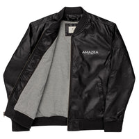 "NOTHING GROWS IN COMFORT" Leather Bomber Jacket - AMAZEA