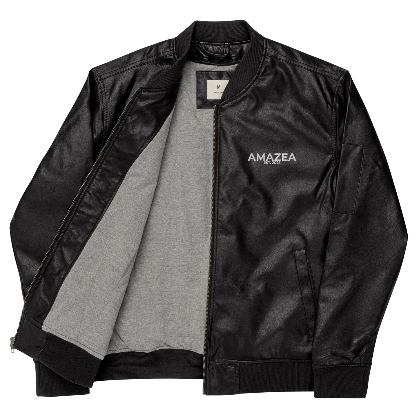 "NOTHING GROWS IN COMFORT" Leather Bomber Jacket - AMAZEA