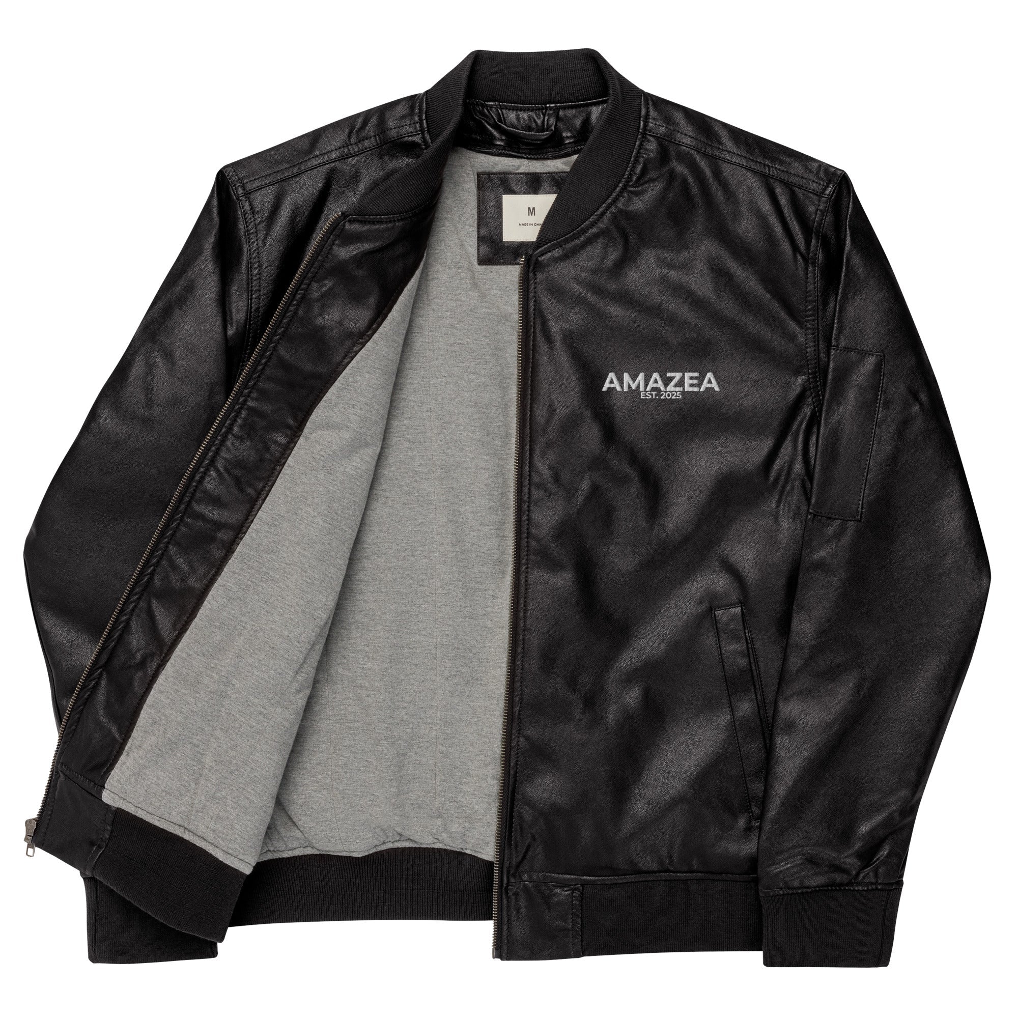 "NOTHING GROWS IN COMFORT" Leather Bomber Jacket - AMAZEA