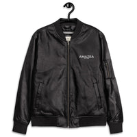 "NOTHING GROWS IN COMFORT" Leather Bomber Jacket - AMAZEA