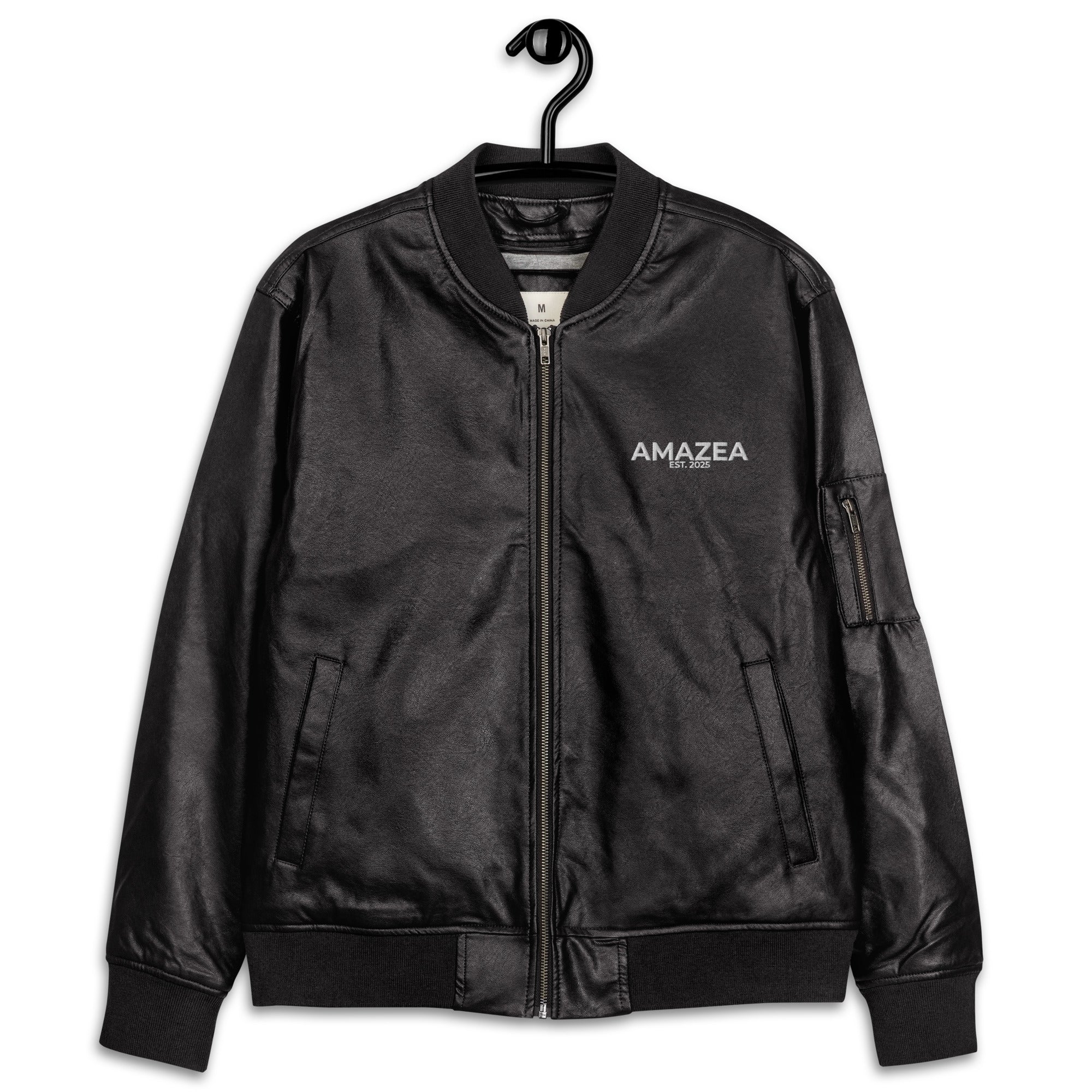 "NOTHING GROWS IN COMFORT" Leather Bomber Jacket - AMAZEA