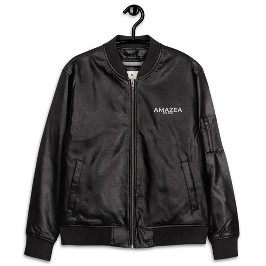 "NOTHING GROWS IN COMFORT" Leather Bomber Jacket - AMAZEA